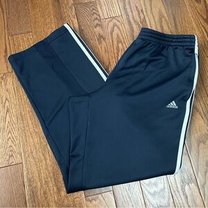 Adidas Clima365 Navy athletic track pants with white 3-stripes and mesh inserts